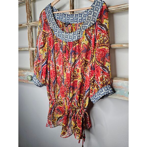 Nine West Vibrant Sheer Drawstring Scoop neck blouse size 2X - Picture 7 of 10